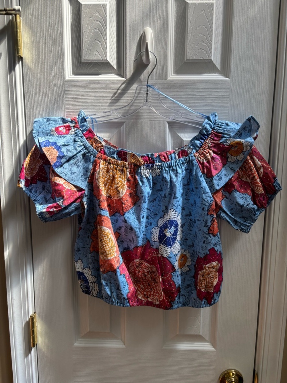 Inc International Concepts Off-the-Shoulder Blue Floral Crop Top, Size L, NWOT - Picture 2 of 4
